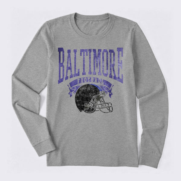 Vintage Football Hometown Team Print Long Sleeve T-Shirt