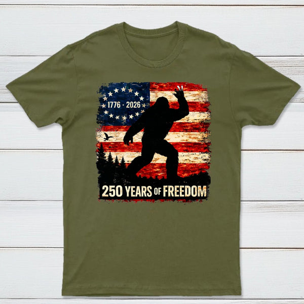 Bigfoot American Flag 1776 2026 250 Years Of Freedom Independence Day T-Shirt