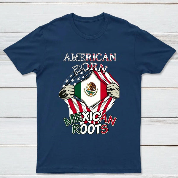 American Born Mexican Roots Flag Tee Proud USA Love Mexico T-Shirt