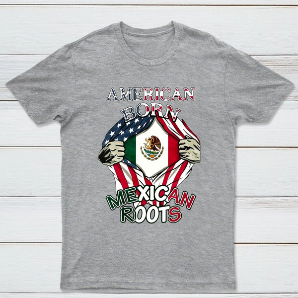 American Born Mexican Roots Flag Tee Proud USA Love Mexico T-Shirt