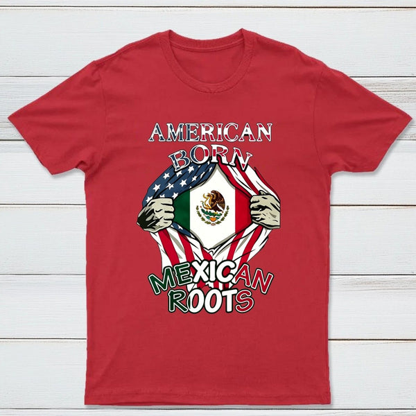 American Born Mexican Roots Flag Tee Proud USA Love Mexico T-Shirt