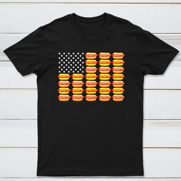 Hot Dog American Flag July 4th Patriotic Summer BBQ Funny T-Shirt