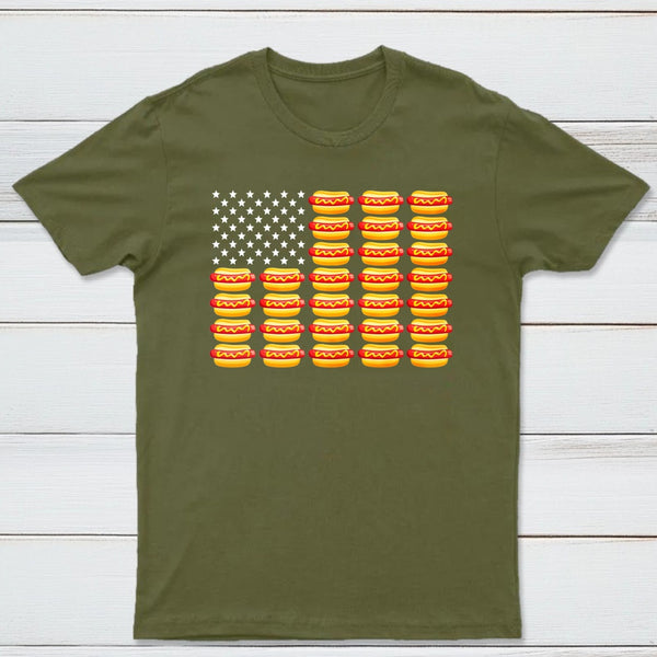 Hot Dog American Flag July 4th Patriotic Summer BBQ Funny T-Shirt