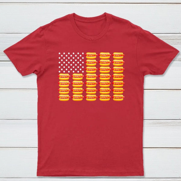 Hot Dog American Flag July 4th Patriotic Summer BBQ Funny T-Shirt