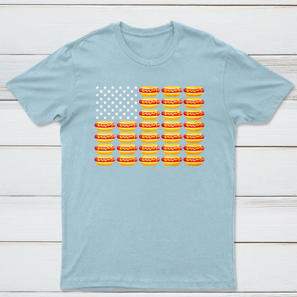 Hot Dog American Flag July 4th Patriotic Summer BBQ Funny T-Shirt