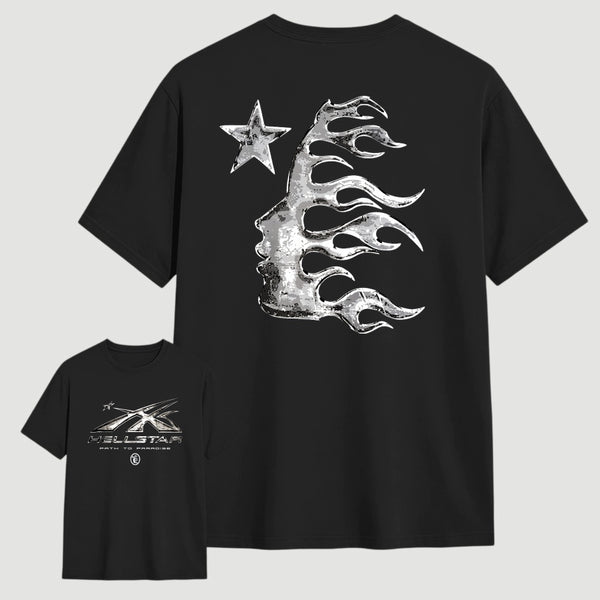 Vintage Dark Streetwear Street Style Star Flame Design T-shirt