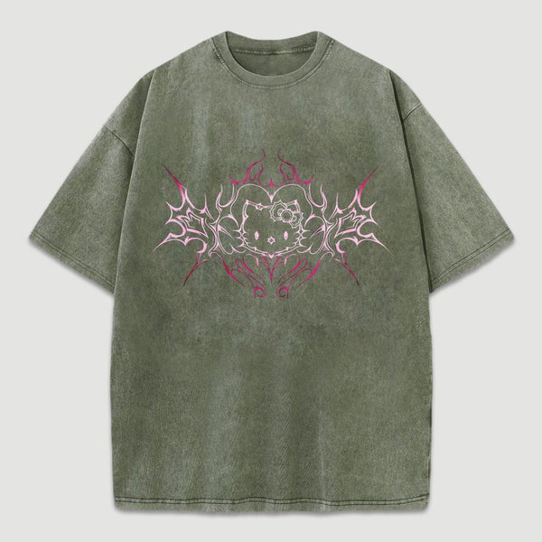 Y2K Pink Tribal Kitty Graphic Cat Vintage T-Shirt