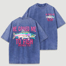 Retro Washed Fish Double Sided Printed T-Shirt
