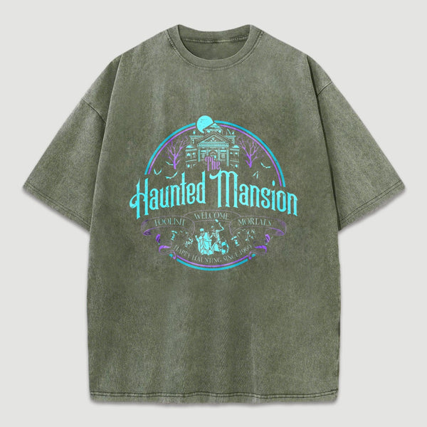 Haunted Mansion Gothic Horror House Ghosts Halloween Washed T-Shirt