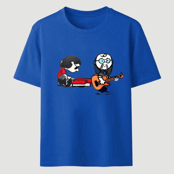 Cartoon Musicians Playing Guitar And Keyboard Graphic T-shirt