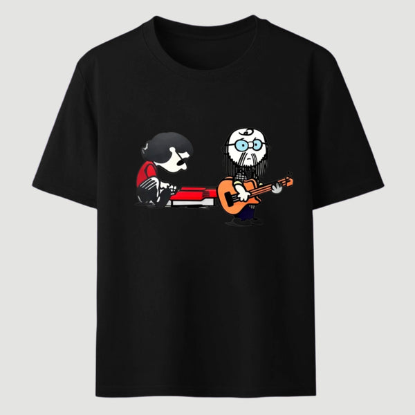 Cartoon Musicians Playing Guitar And Keyboard Graphic T-shirt