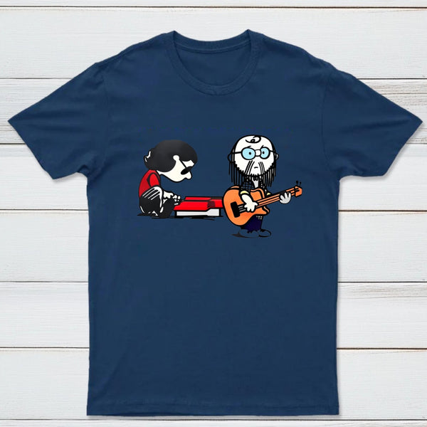 Cartoon Musicians Playing Guitar And Keyboard Graphic T-shirt