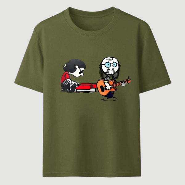 Cartoon Musicians Playing Guitar And Keyboard Graphic T-shirt