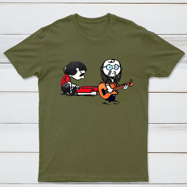 Cartoon Musicians Playing Guitar And Keyboard Graphic T-shirt