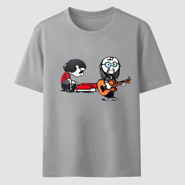 Cartoon Musicians Playing Guitar And Keyboard Graphic T-shirt