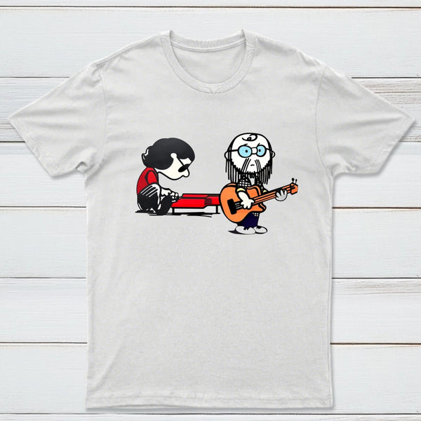 Cartoon Musicians Playing Guitar And Keyboard Graphic T-shirt