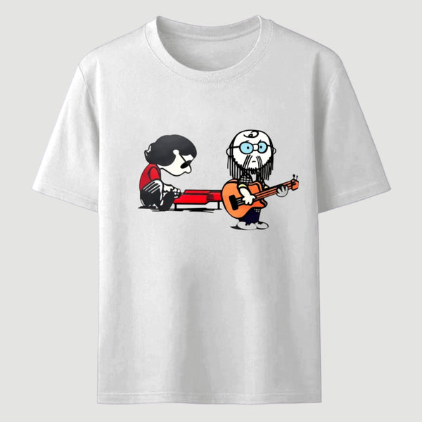 Cartoon Musicians Playing Guitar And Keyboard Graphic T-shirt