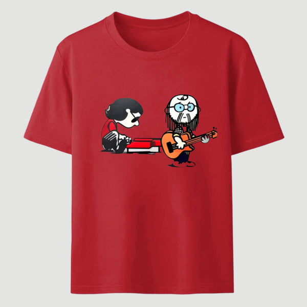 Cartoon Musicians Playing Guitar And Keyboard Graphic T-shirt