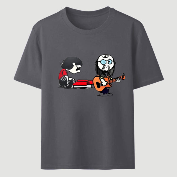 Cartoon Musicians Playing Guitar And Keyboard Graphic T-shirt
