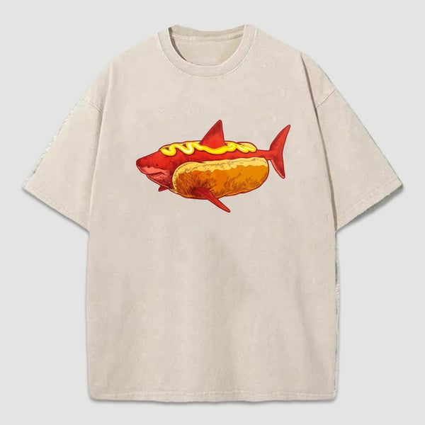 Shark Hotdog Funny Food Meme Washed T-Shirt