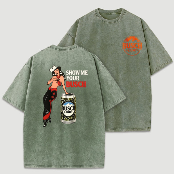 Pin Up Cowgirl Drinking Streetwear Washed T-Shirt