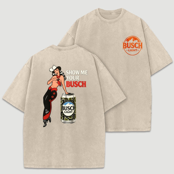 Pin Up Cowgirl Drinking Streetwear Washed T-Shirt