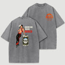 Pin Up Cowgirl Drinking Streetwear Washed T-Shirt