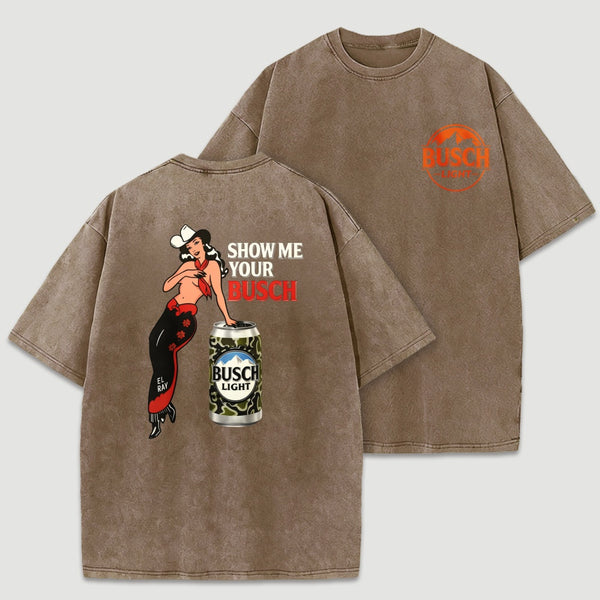 Pin Up Cowgirl Drinking Streetwear Washed T-Shirt