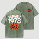 Halloween 1978 Haddonfield Vintage Michael Myers Pumpkin Horror Movie Washed T-Shirt