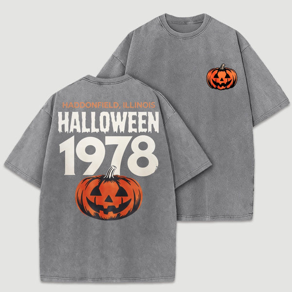 Halloween 1978 Haddonfield Vintage Michael Myers Pumpkin Horror Movie Washed T-Shirt