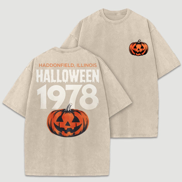 Halloween 1978 Haddonfield Vintage Michael Myers Pumpkin Horror Movie Washed T-Shirt