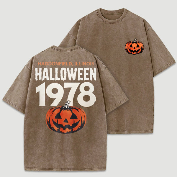 Halloween 1978 Haddonfield Vintage Michael Myers Pumpkin Horror Movie Washed T-Shirt