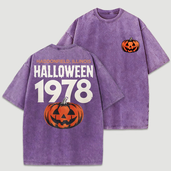 Halloween 1978 Haddonfield Vintage Michael Myers Pumpkin Horror Movie Washed T-Shirt