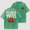 Halloween 1978 Haddonfield Vintage Michael Myers Pumpkin Horror Movie Washed T-Shirt