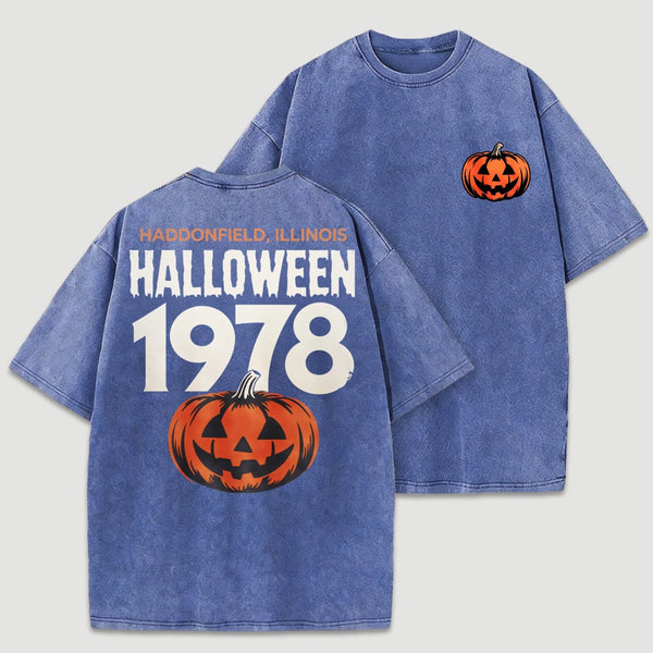 Halloween 1978 Haddonfield Vintage Michael Myers Pumpkin Horror Movie Washed T-Shirt