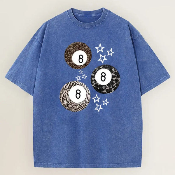 8 Ball Leopard and Stars Print Washed T-Shirt
