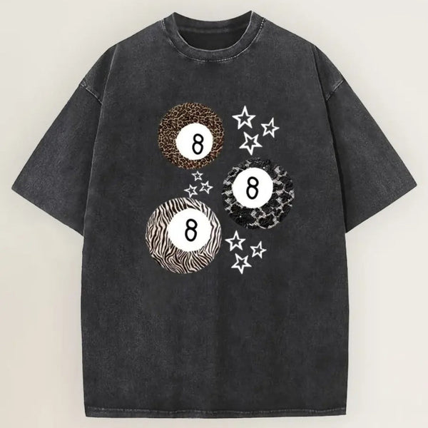 8 Ball Leopard and Stars Print Washed T-Shirt