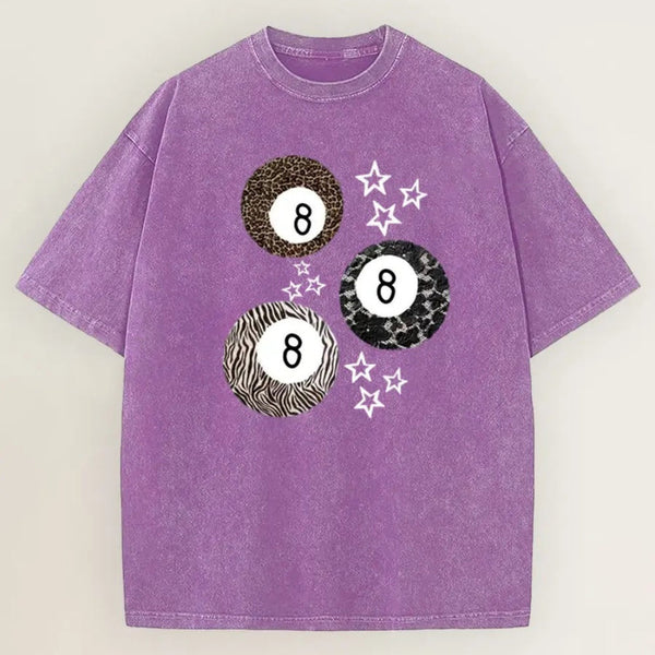 8 Ball Leopard and Stars Print Washed T-Shirt