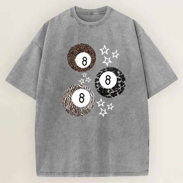 8 Ball Leopard and Stars Print Washed T-Shirt