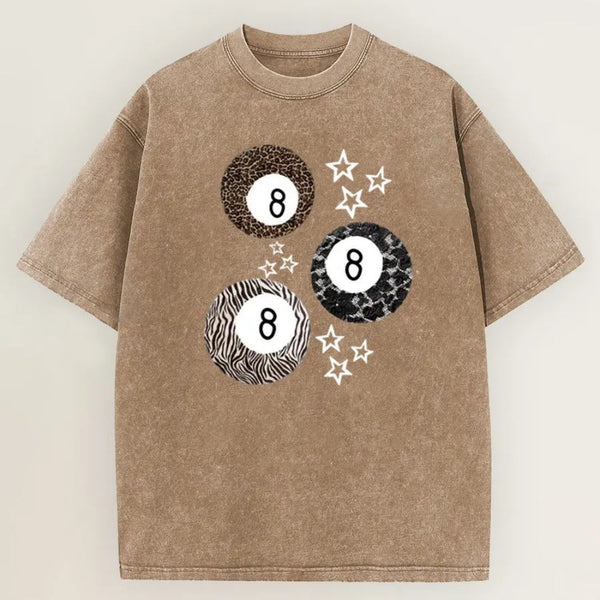 8 Ball Leopard and Stars Print Washed T-Shirt