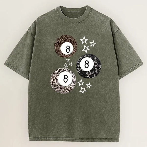 8 Ball Leopard and Stars Print Washed T-Shirt