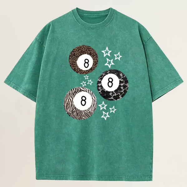 8 Ball Leopard and Stars Print Washed T-Shirt