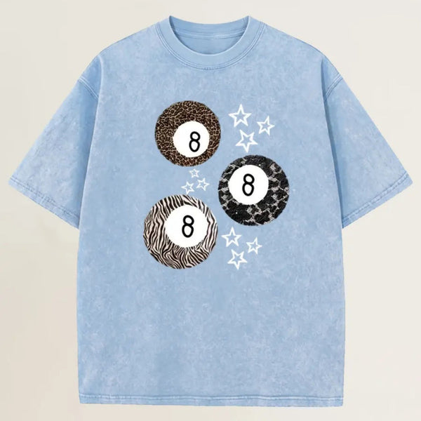 8 Ball Leopard and Stars Print Washed T-Shirt