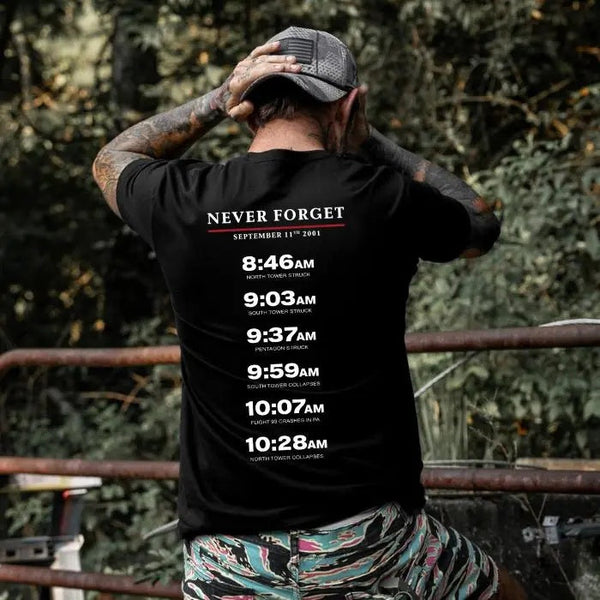 Never Forget September 11 Memorial Timeline T-Shirt