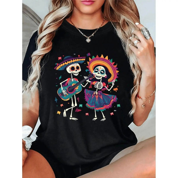Vibrant Folk Art Skeleton Dance T-Shirt