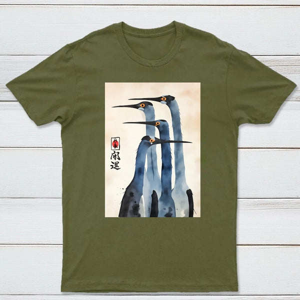 Three Cranes Standing Together In Harmony T-Shirt