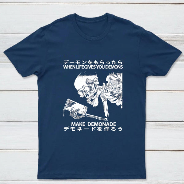 Demon Skeleton Holding Glass With Text T-Shirt