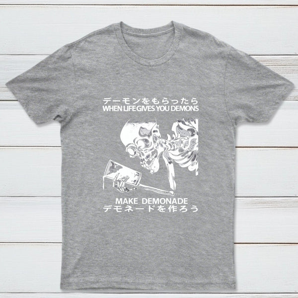 Demon Skeleton Holding Glass With Text T-Shirt