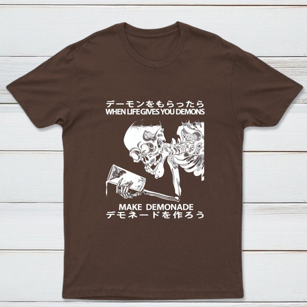 Demon Skeleton Holding Glass With Text T-Shirt