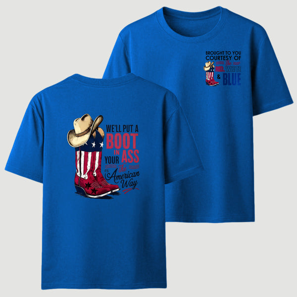 American Cowboy Boots Patriotic Graphic T-Shirt
